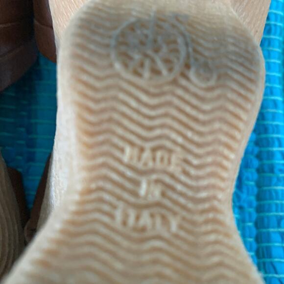 VINTAGE 70s/80s FAMOLARE "HI THERE" WAVY SOLE LEATHER WEDGE SANDAL - Picture 7 of 11